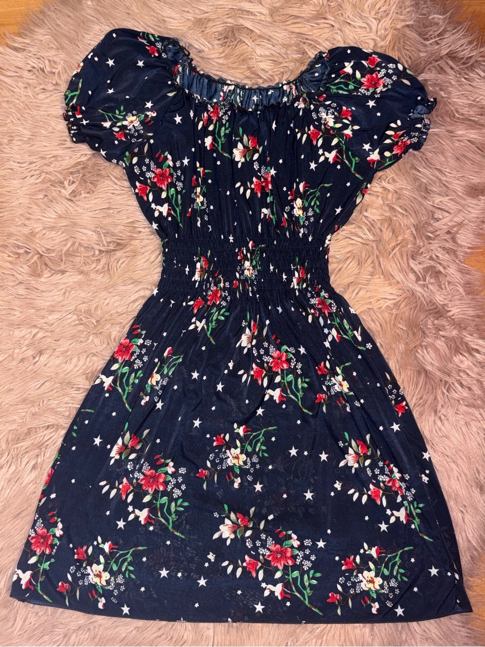 Navy Floral Off-Shoulder Mini Dress